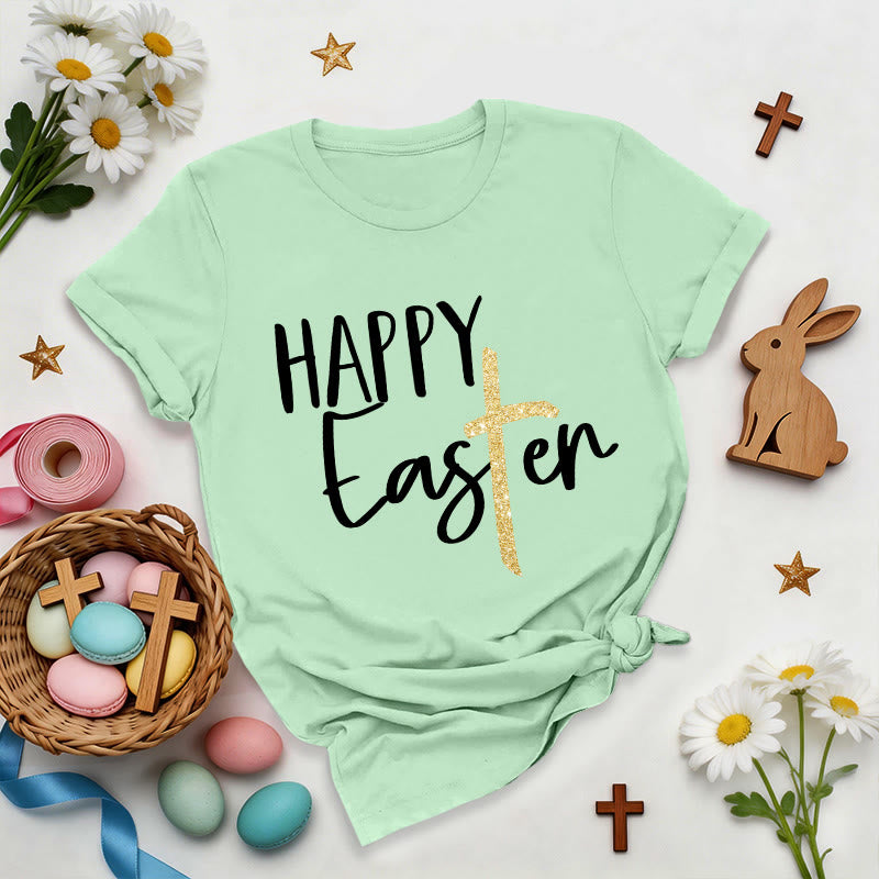 Christianartworkshop Happy Easter Glitter Cross Script Premium T-Shirt - Light Green - 2XL - image 8