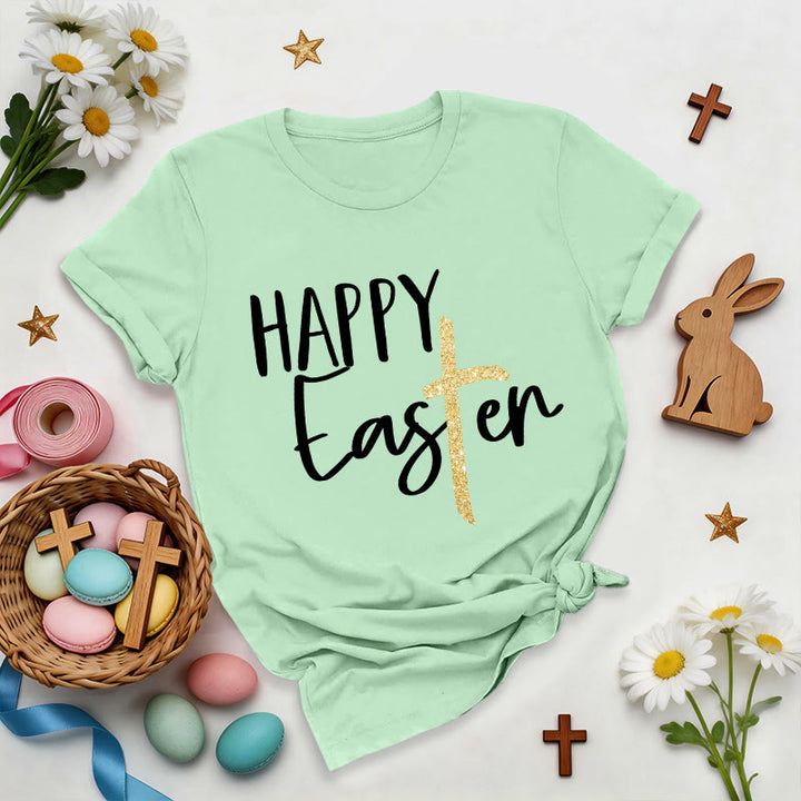 Christianartworkshop Happy Easter Glitter Cross Script Premium T-Shirt - Light Green - 2XL - image 8