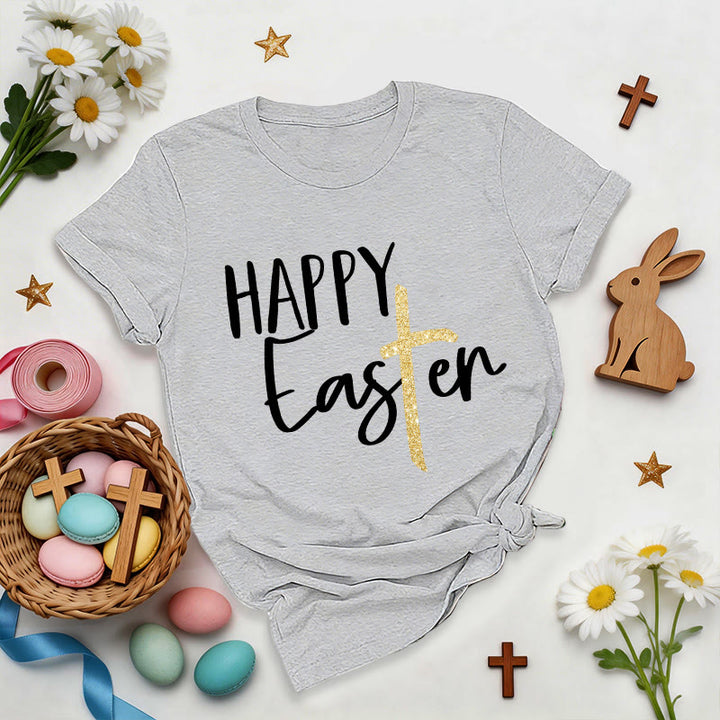 Christianartworkshop Happy Easter Glitter Cross Script Premium T-Shirt - Grey - 2XL - image 3