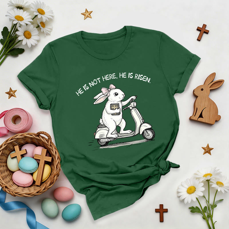 Christianartworkshop He Is Risen Easter Bunny Scooter Premium T-Shirt - Dark Green - 2XL - image 8