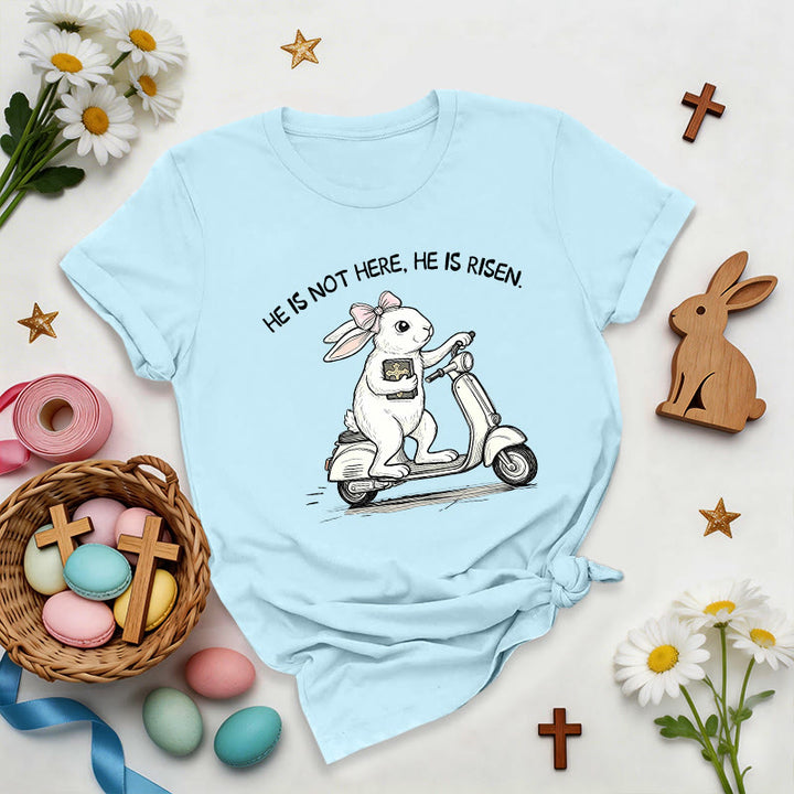 Christianartworkshop He Is Risen Easter Bunny Scooter Premium T-Shirt - Blue - 2XL - image 2