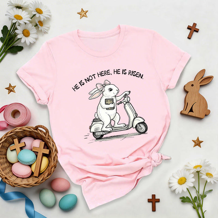 Christianartworkshop He Is Risen Easter Bunny Scooter Premium T-Shirt - Pink - 2XL - image 4