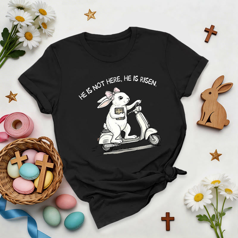 Christianartworkshop He Is Risen Easter Bunny Scooter Premium T-Shirt - Black - 2XL - image 7