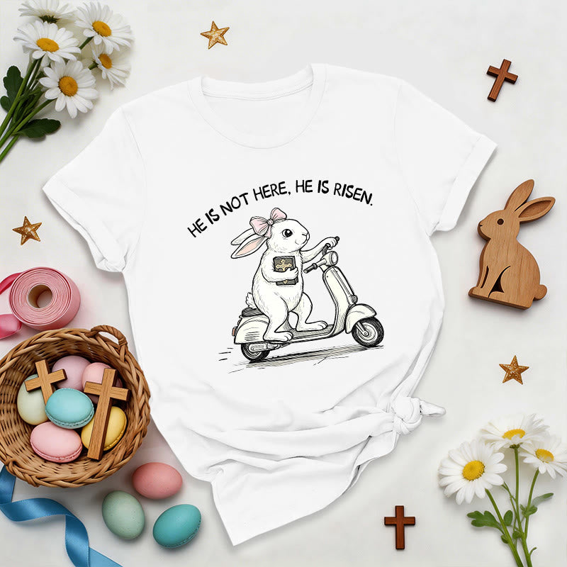 Christianartworkshop He Is Risen Easter Bunny Scooter Premium T-Shirt - White - 2XL - image 6