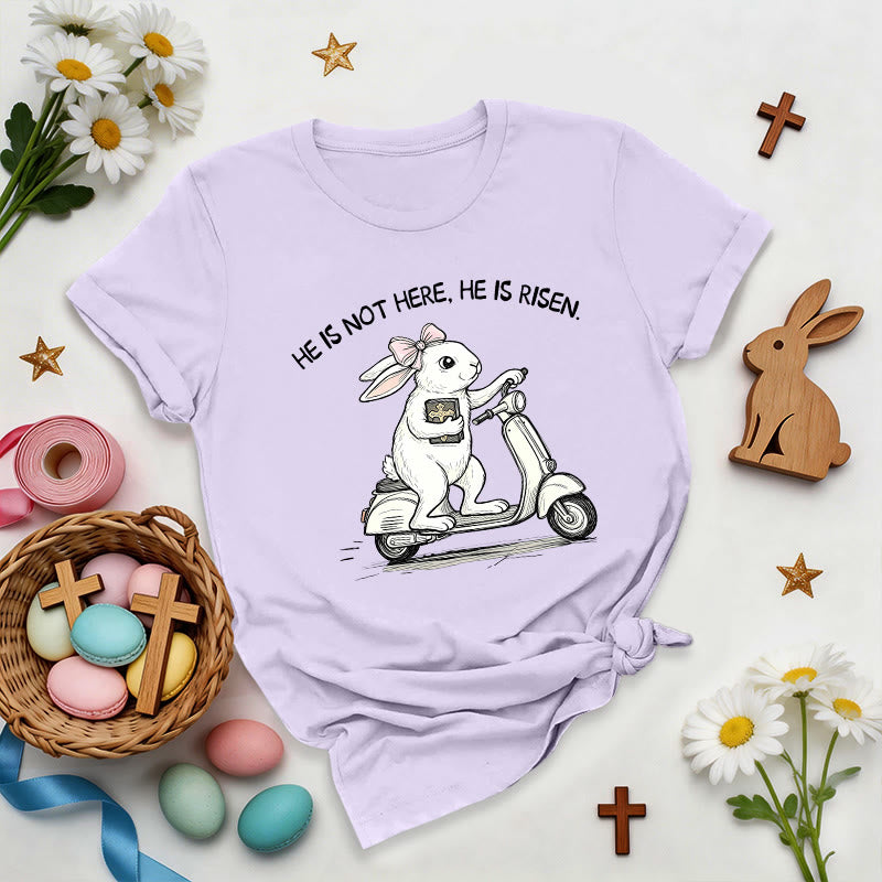 Christianartworkshop He Is Risen Easter Bunny Scooter Premium T-Shirt - Purple - 2XL - image 0