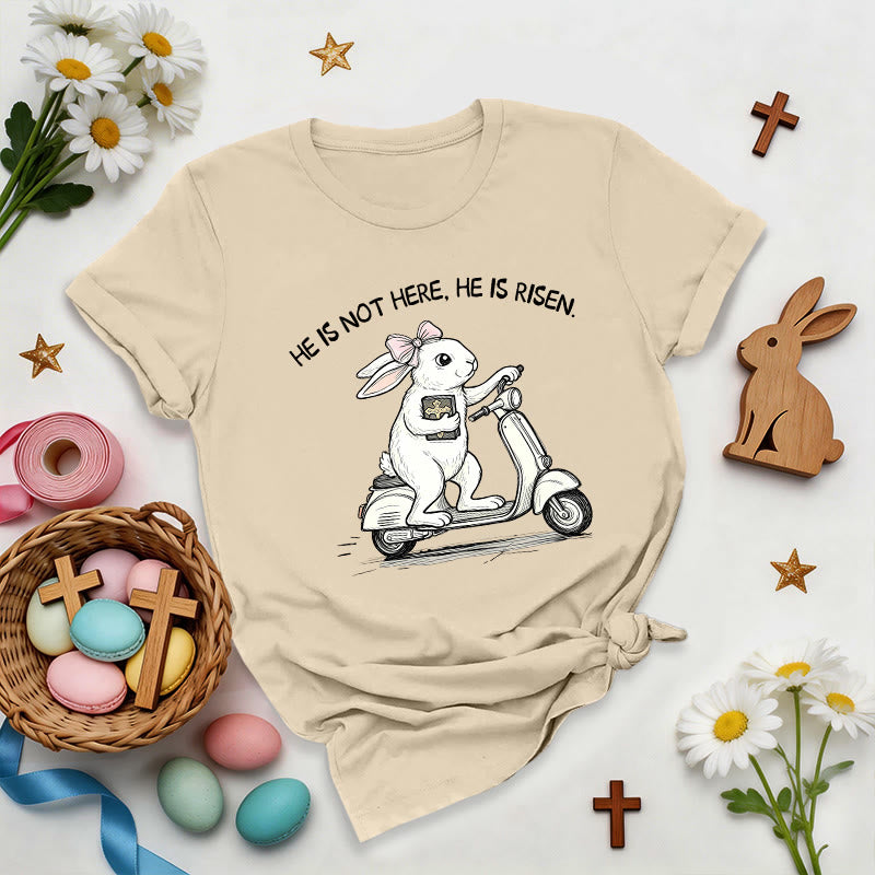 Christianartworkshop He Is Risen Easter Bunny Scooter Premium T-Shirt - Beige - 2XL - image 3