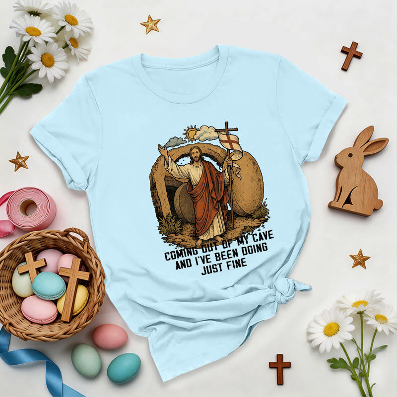 Christianartworkshop Resurrection Cave Christ Premium T-Shirt - Blue - 2XL - image 4