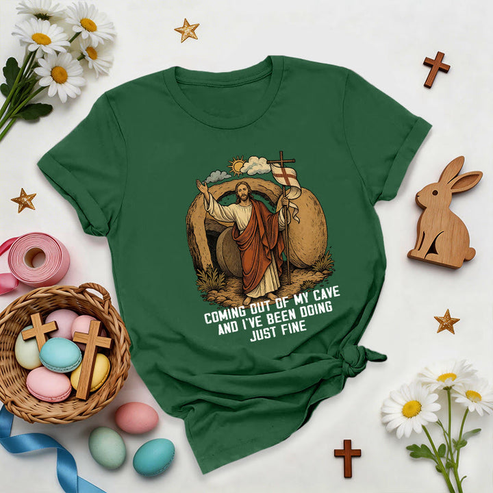 Christianartworkshop Resurrection Cave Christ Premium T-Shirt - Dark Green - 2XL - image 1