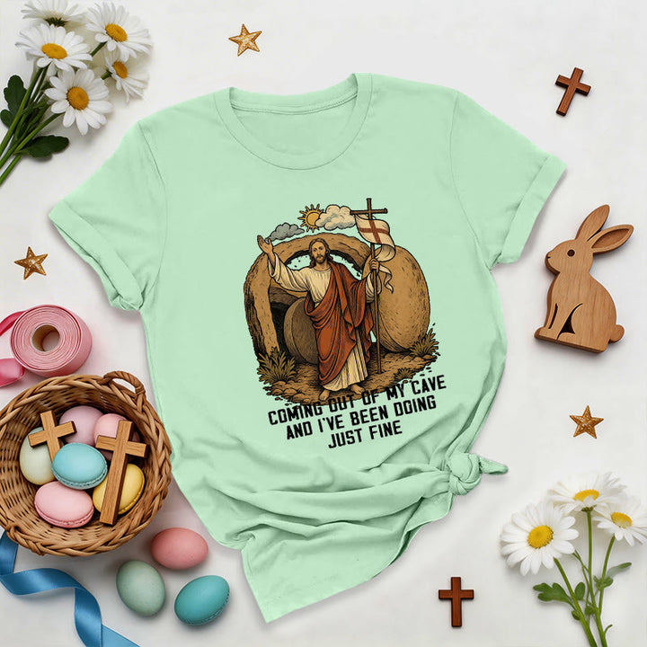 Christianartworkshop Resurrection Cave Christ Premium T-Shirt - Light Green - 2XL - image 3