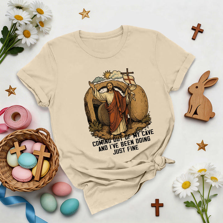 Christianartworkshop Resurrection Cave Christ Premium T-Shirt - Beige - 2XL - image 5