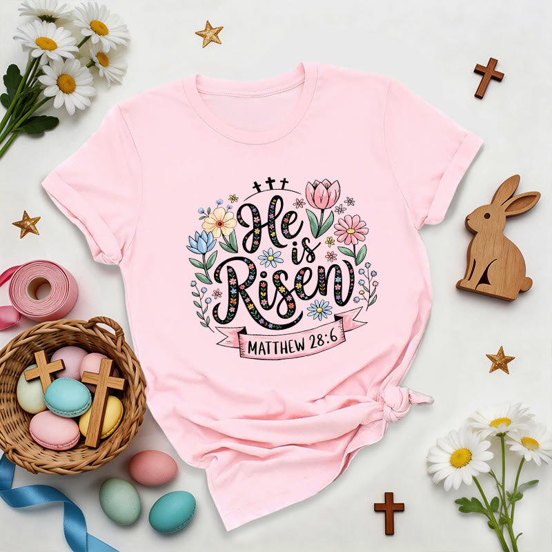 Christianartworkshop Vibrant Floral Wreath He Is Risen T-Shirt - Pink - 2XL - image 0