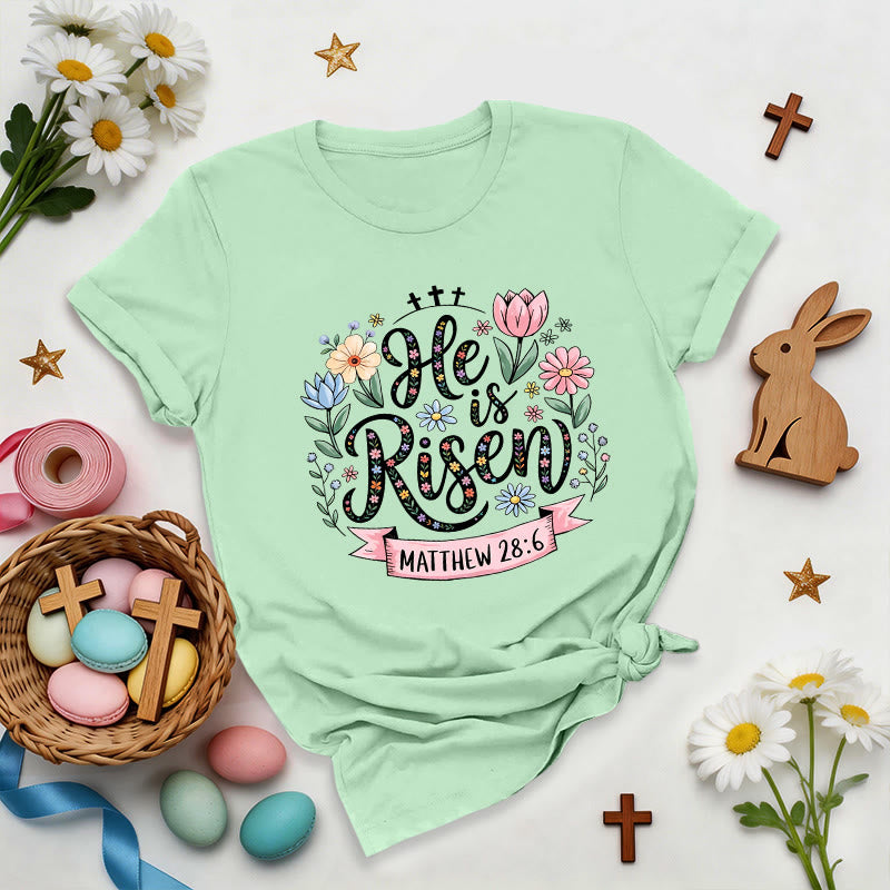 Christianartworkshop Vibrant Floral Wreath He Is Risen T-Shirt - Light Green - 2XL - image 6