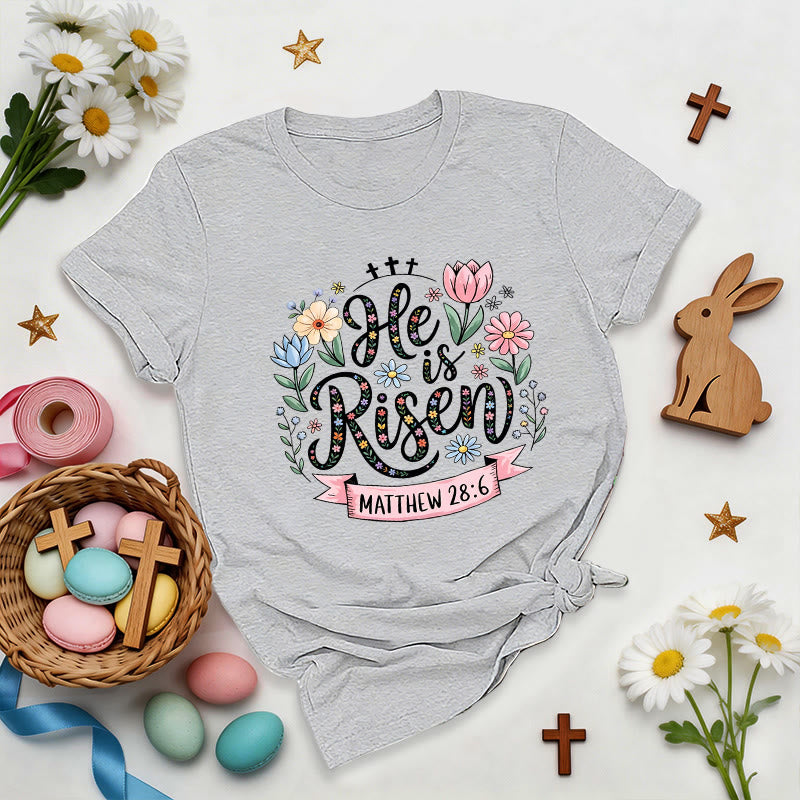 Christianartworkshop Vibrant Floral Wreath He Is Risen T-Shirt - Grey - 2XL - image 1