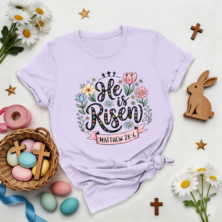 Christianartworkshop Vibrant Floral Wreath He Is Risen T-Shirt - Purple - 2XL - image 5