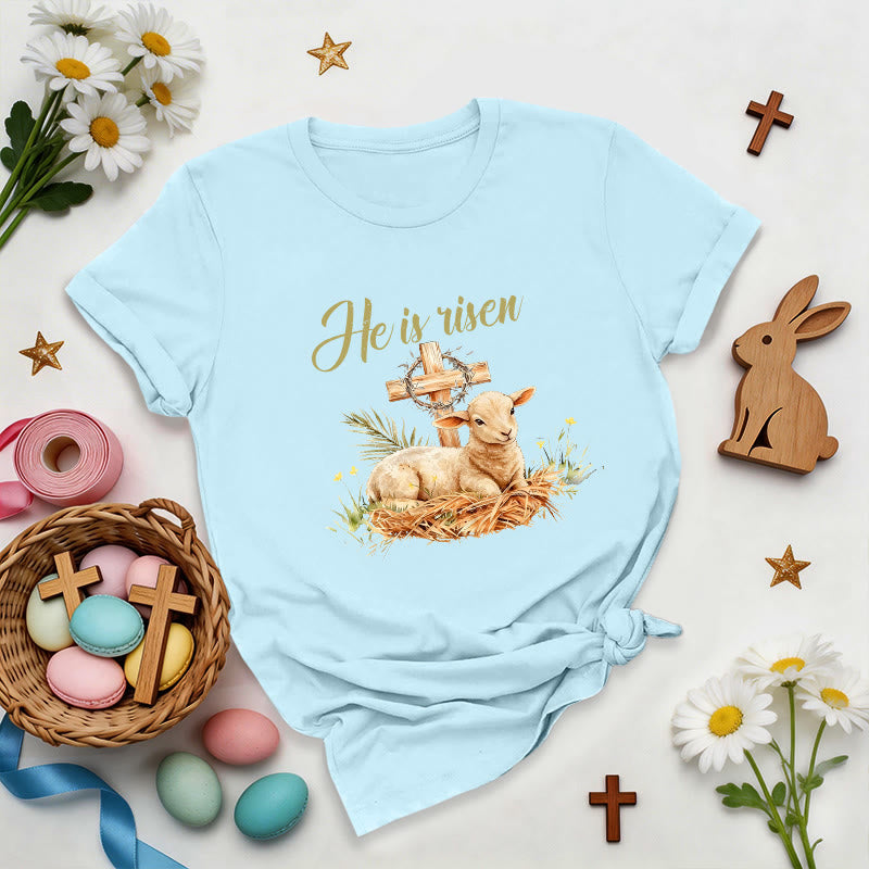 Christianartworkshop Lamb & Cross Easter T-Shirt - Blue - 2XL - image 4