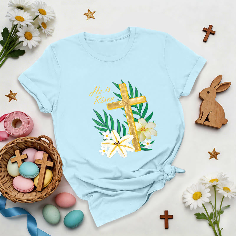 Christianartworkshop Resurrection Glory Golden Cross T-Shirt - Blue - 2XL - image 2