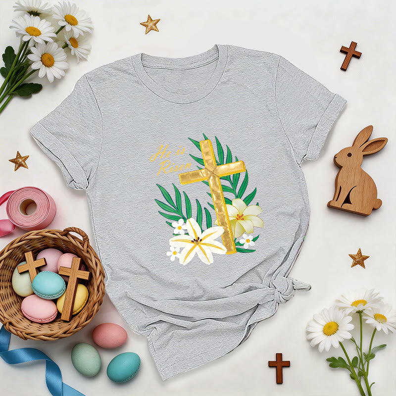 Christianartworkshop Resurrection Glory Golden Cross T-Shirt - Grey - 2XL - image 5