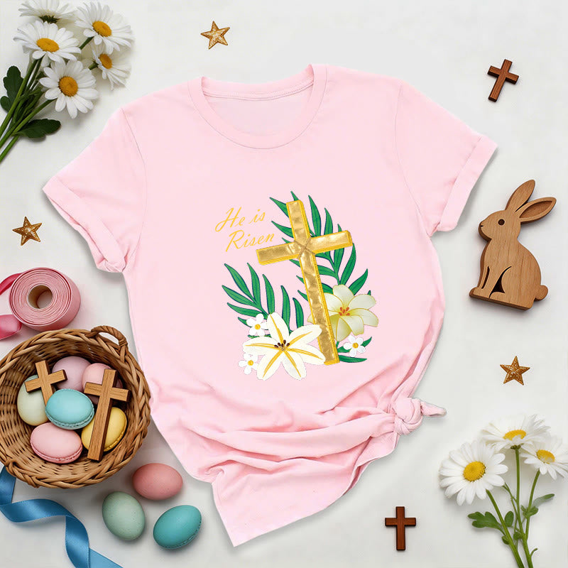 Christianartworkshop Resurrection Glory Golden Cross T-Shirt - Pink - 2XL - image 4