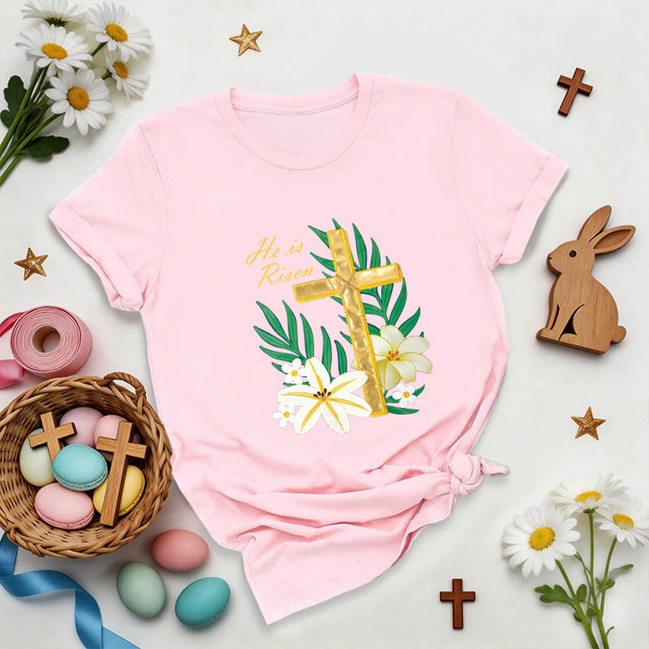 Christianartworkshop Resurrection Glory Golden Cross T-Shirt - Pink - 2XL - image 4