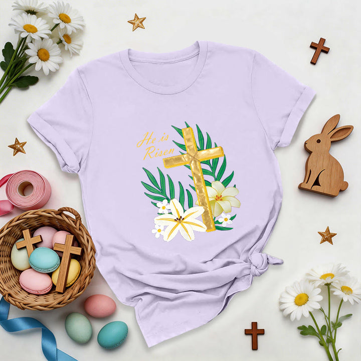 Christianartworkshop Resurrection Glory Golden Cross T-Shirt - Purple - 2XL - image 0