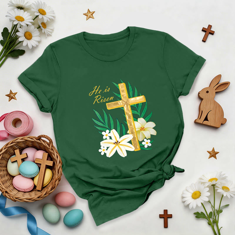 Christianartworkshop Resurrection Glory Golden Cross T-Shirt - Dark Green - 2XL - image 8