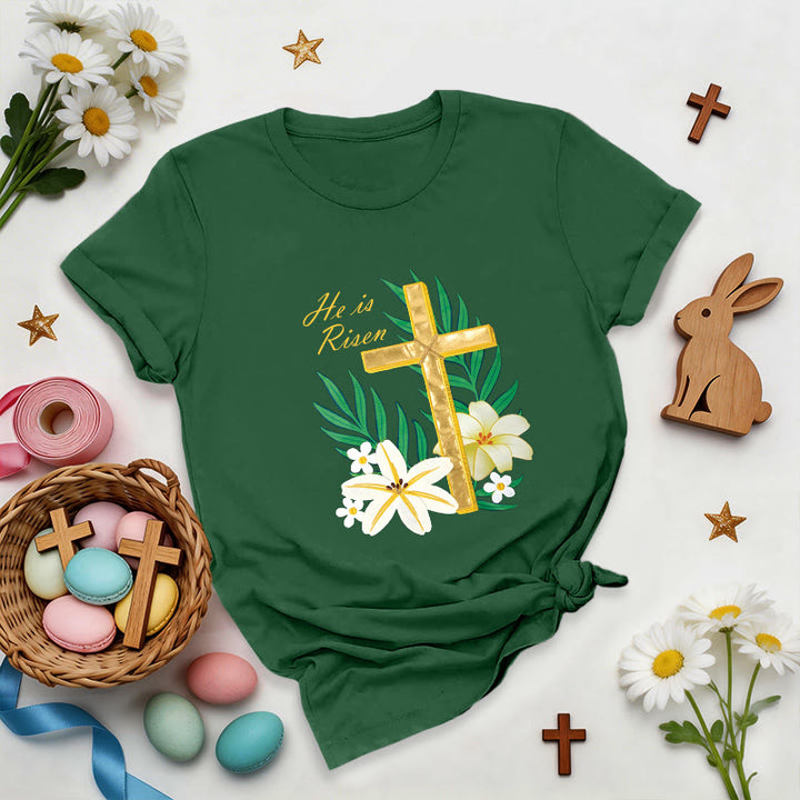 Christianartworkshop Resurrection Glory Golden Cross T-Shirt - Dark Green - 2XL - image 8