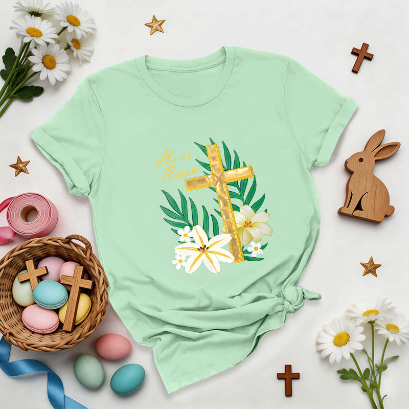 Christianartworkshop Resurrection Glory Golden Cross T-Shirt - Light Green - 2XL - image 1
