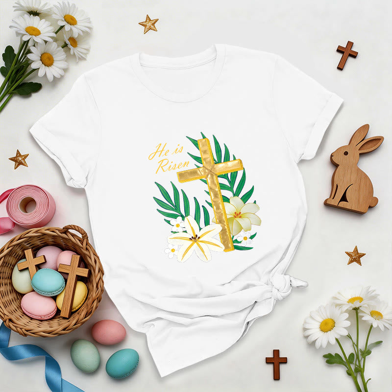 Christianartworkshop Resurrection Glory Golden Cross T-Shirt - White - 2XL - image 6