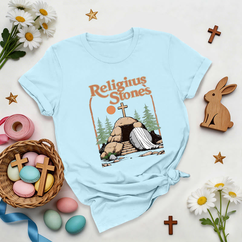 Christianartworkshop Vintage Style Religius Stones T-Shirt - Blue - 2XL - image 1
