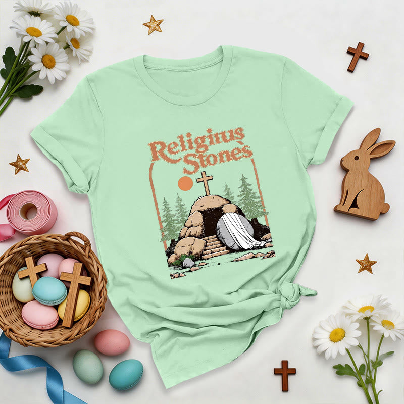 Christianartworkshop Vintage Style Religius Stones T-Shirt - Light Green - 2XL - image 0
