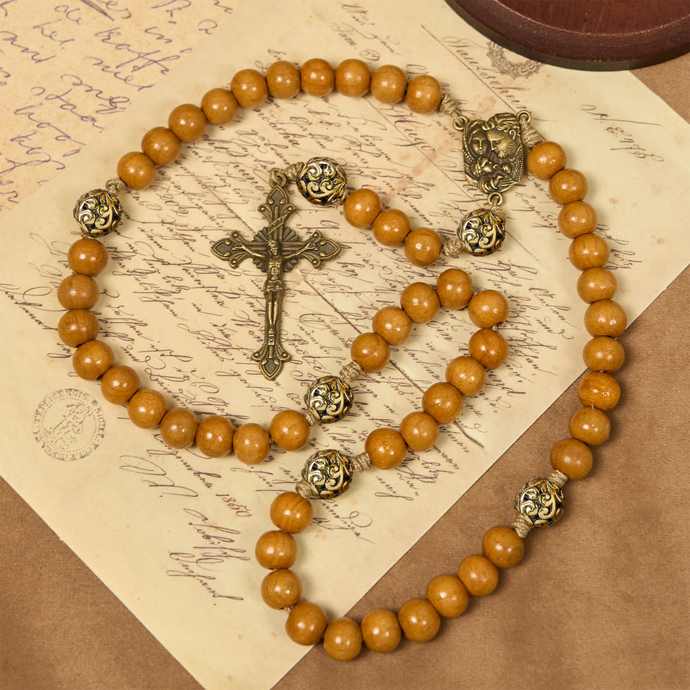 FREE Today: Holy Family & Crucifix of Handmade 10mm Olive Wood Bead Rosary for Holy Prayer - image 1