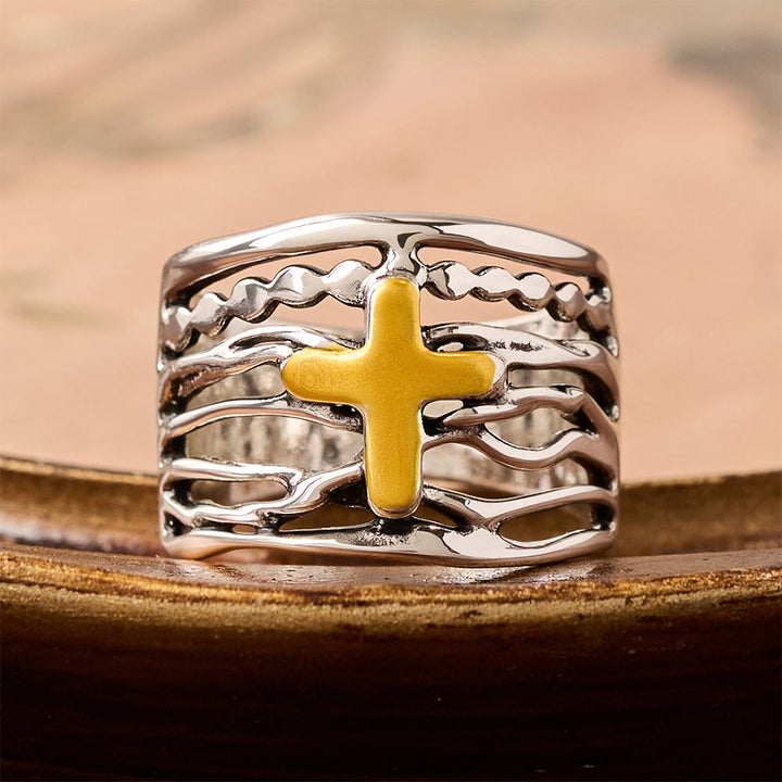 Christianartworkshop Two-Tone Copper Cross Ring: Quiet Reminder of Peace & Grace - US 11 - image 0