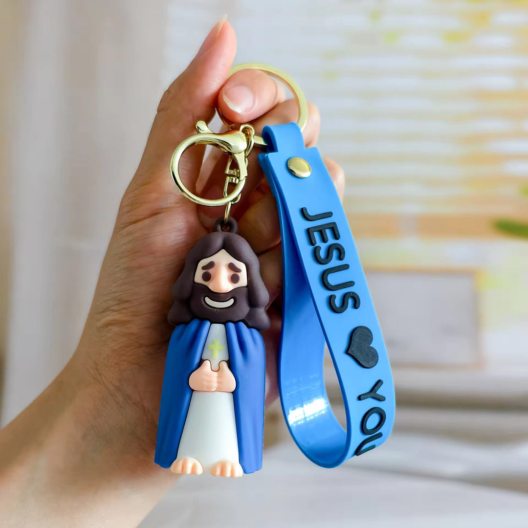 Christianartworkshop Jesus & JESUS LOVE YOU Heartfelt Daily Accessory Keychain - Blue - image 12