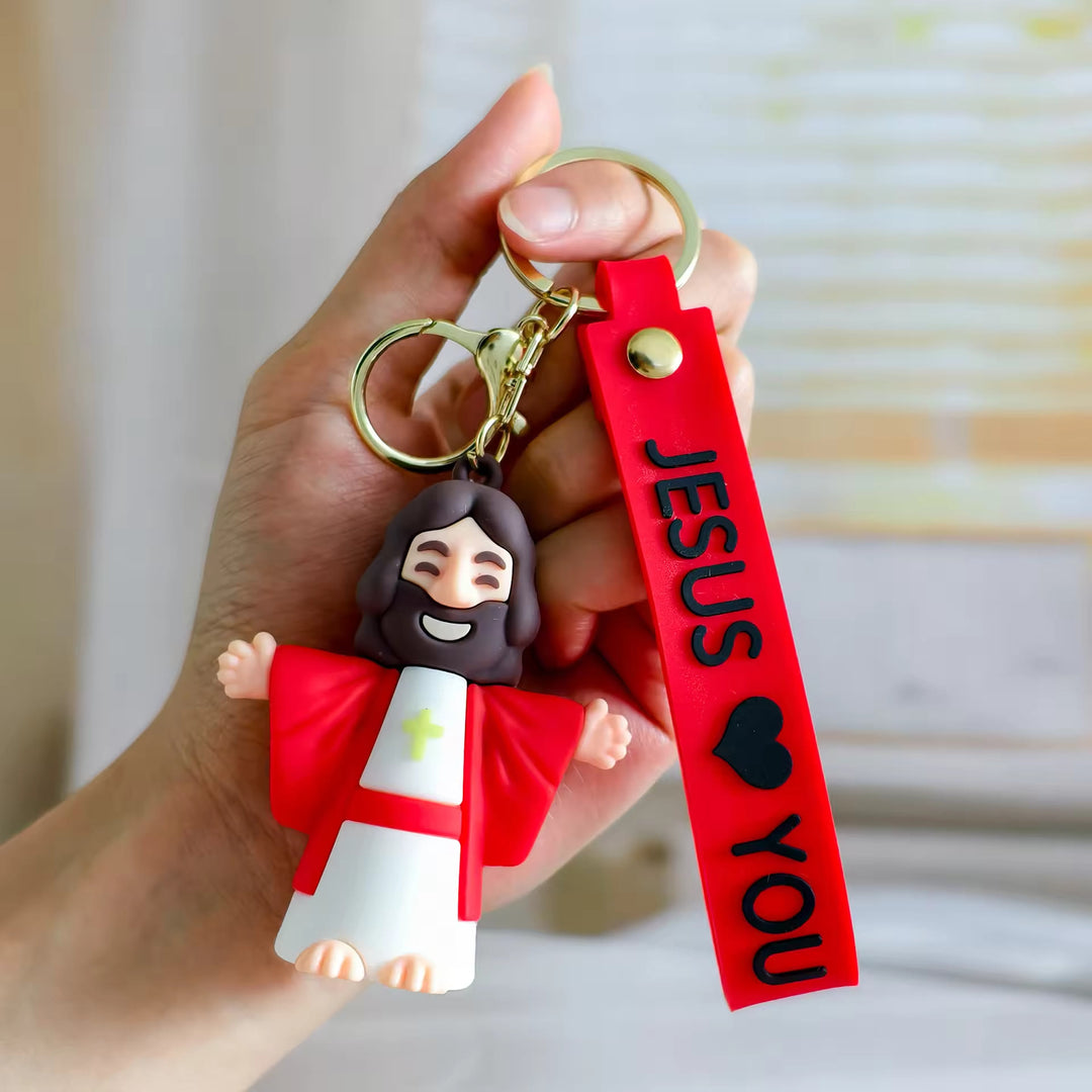 Christianartworkshop Jesus & JESUS LOVE YOU Heartfelt Daily Accessory Keychain - Red - image 10
