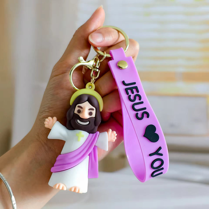 Christianartworkshop Jesus & JESUS LOVE YOU Heartfelt Daily Accessory Keychain - Purple - image 13