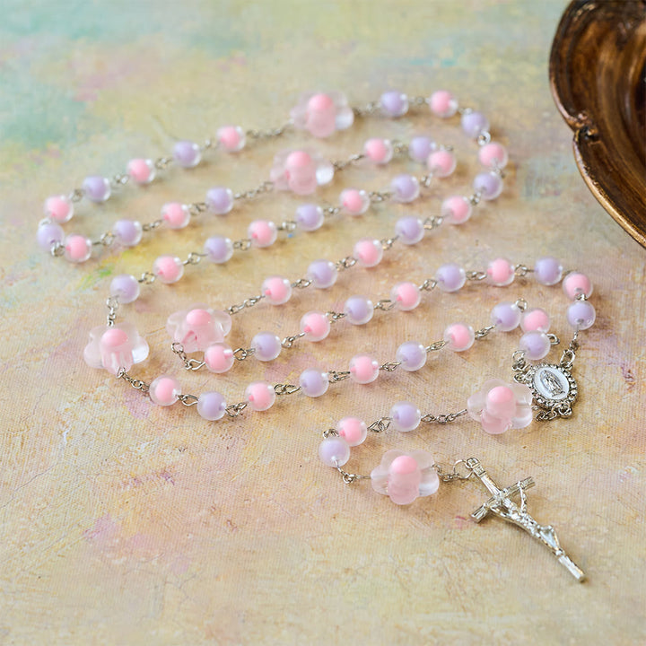 FREE Today: Pastel Bead Floral Cluster Rosary: A Symbol of Marian Purity and Faith - image 2