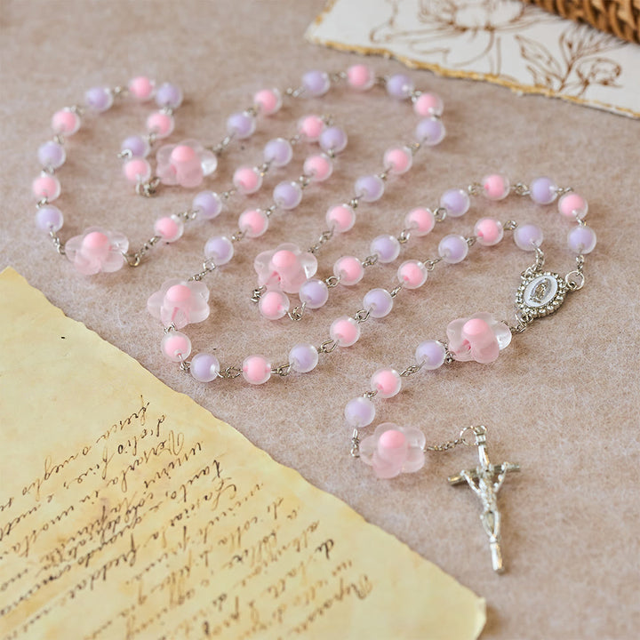 FREE Today: Pastel Bead Floral Cluster Rosary: A Symbol of Marian Purity and Faith - image 1