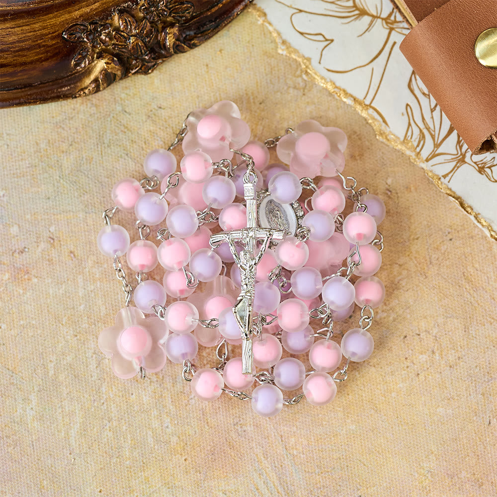 FREE Today: Pastel Bead Floral Cluster Rosary: A Symbol of Marian Purity and Faith - Our Lady & Crucifix - image 0