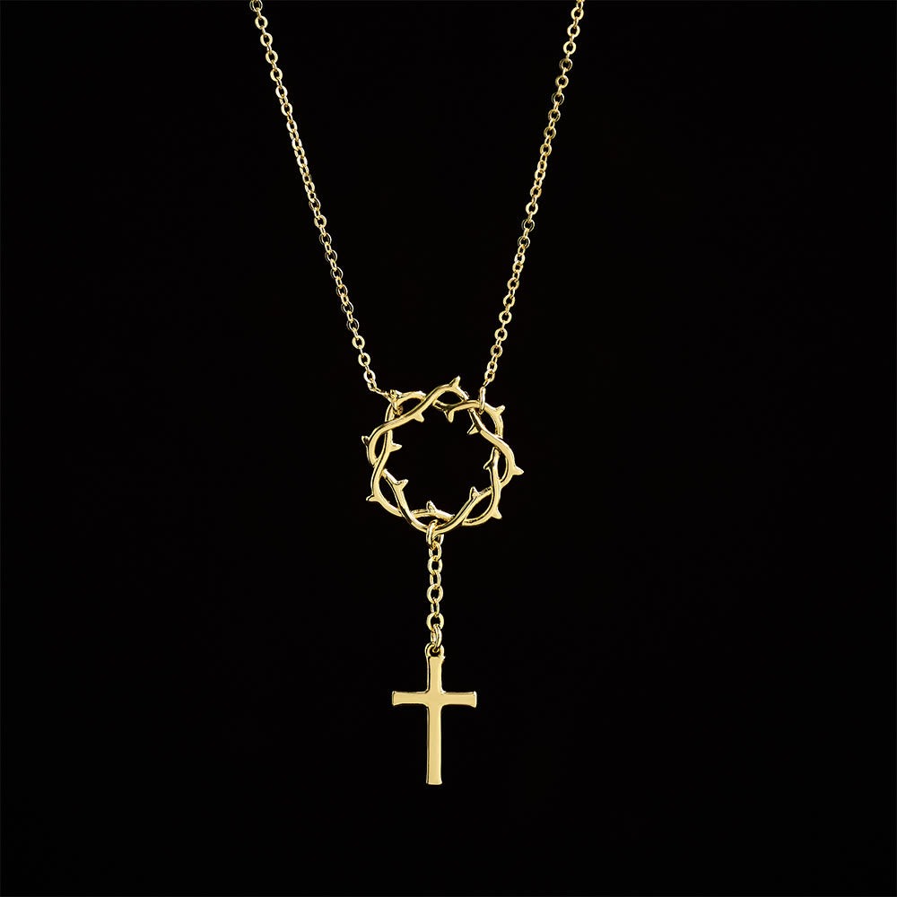Christianartworkshop Thorn Crown Cross Necklace: A Symbol of Christ’s Passion & Redemption - Golden - image 2