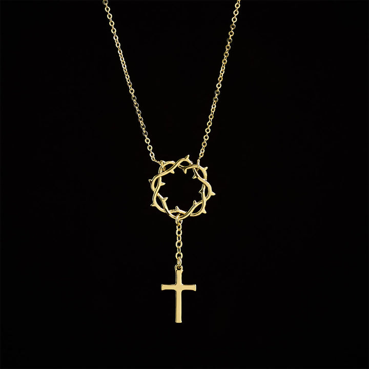 Christianartworkshop Thorn Crown Cross Necklace: A Symbol of Christ’s Passion & Redemption - Golden - image 2