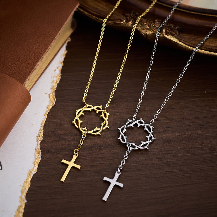Christianartworkshop Thorn Crown Cross Necklace: A Symbol of Christ’s Passion & Redemption - image 1