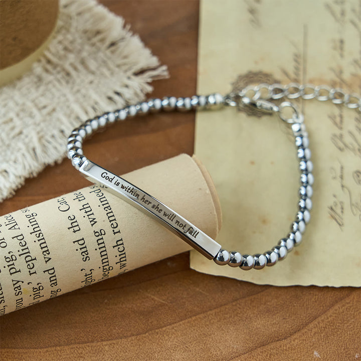 FREE Today: Strength & Courage Engraved Beaded Bracelet: A Symbol of Divine Strength & Courage - God is within her she will not fall - image 0