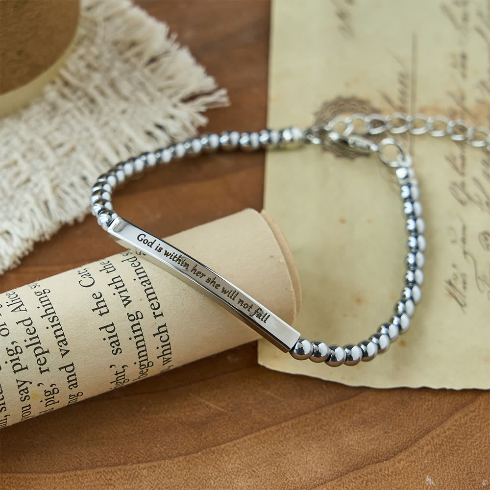 Christianartworkshop Strength & Courage Engraved Beaded Bracelet: A Symbol of Divine Strength & Courage - God is within her she will not fall - image 0