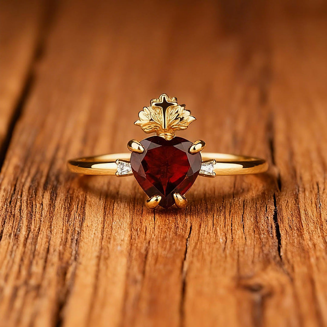 Christianartworkshop Sacred Heart Crystal Ring: A Symbol of Christ’s Unconditional Love - Golden - US 11 - image 0