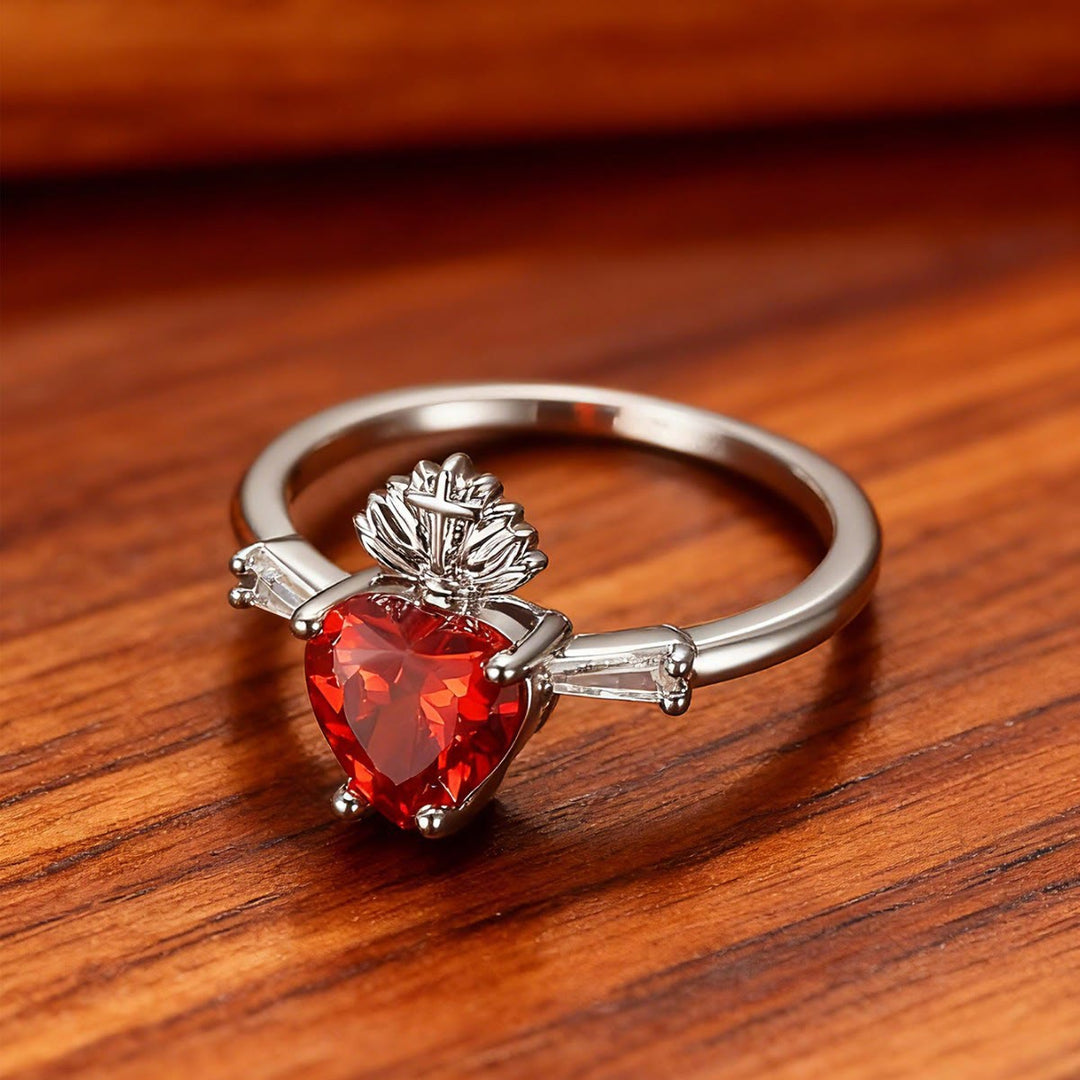 FREE Today: Sacred Heart Crystal Ring: A Symbol of Christ’s Unconditional Love - Silver - US 11 - image 4