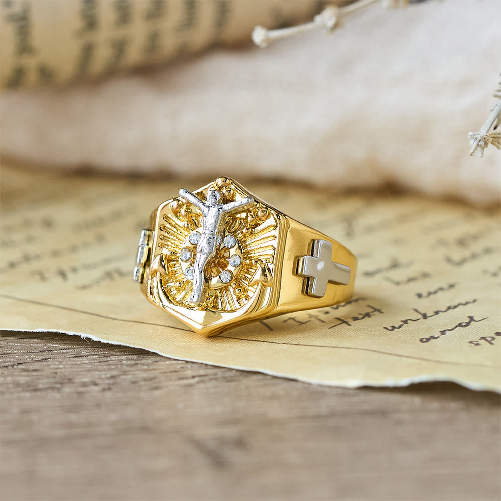 Christianartworkshop Two-Tone Crucifix Statement Ring: A Symbol of Christ’s Redemption & Faith - image 4