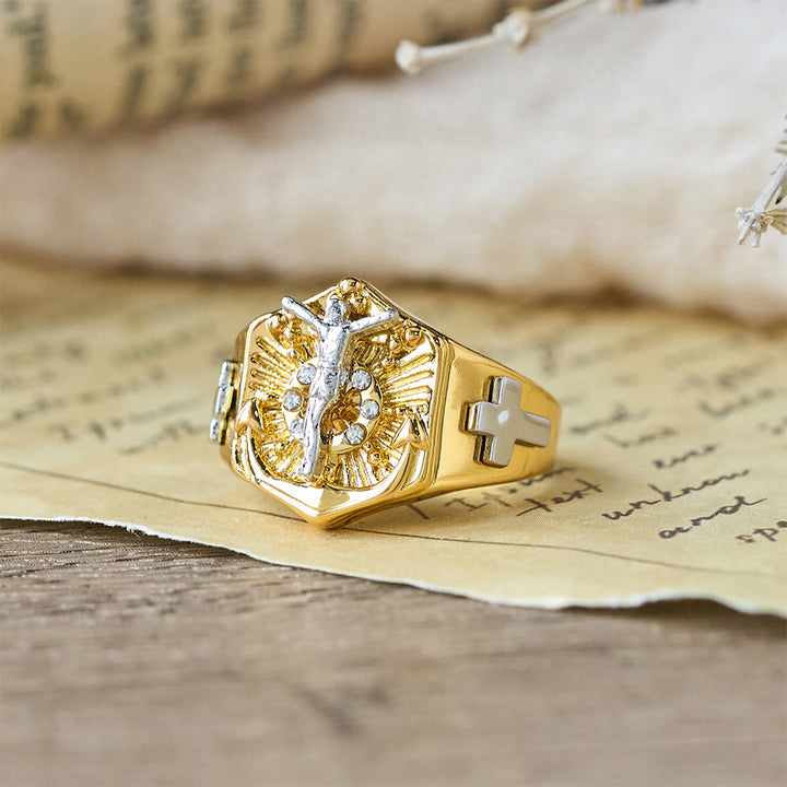 Christianartworkshop Two-Tone Crucifix Statement Ring: A Symbol of Christ’s Redemption & Faith - image 4
