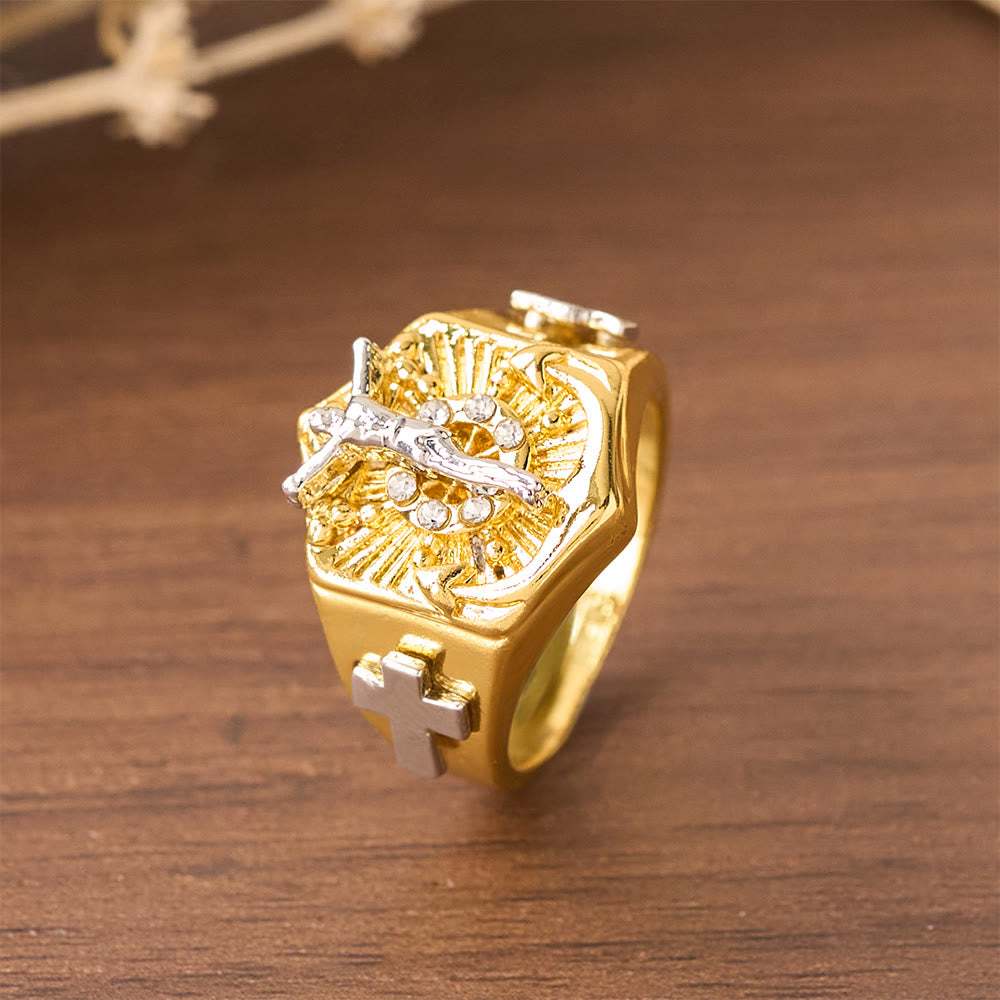 Christianartworkshop Two-Tone Crucifix Statement Ring: A Symbol of Christ’s Redemption & Faith - image 7