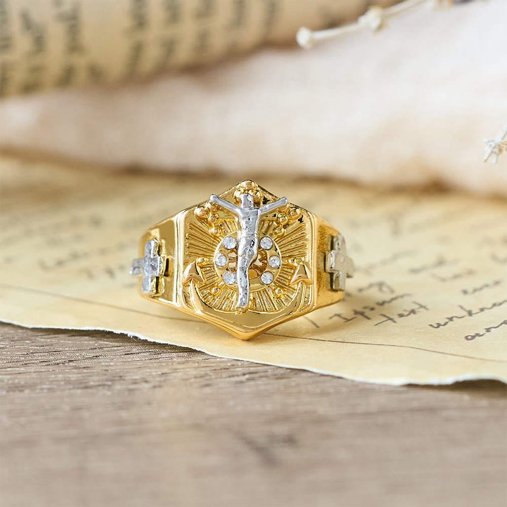 Christianartworkshop Two-Tone Crucifix Statement Ring: A Symbol of Christ’s Redemption & Faith - image 2