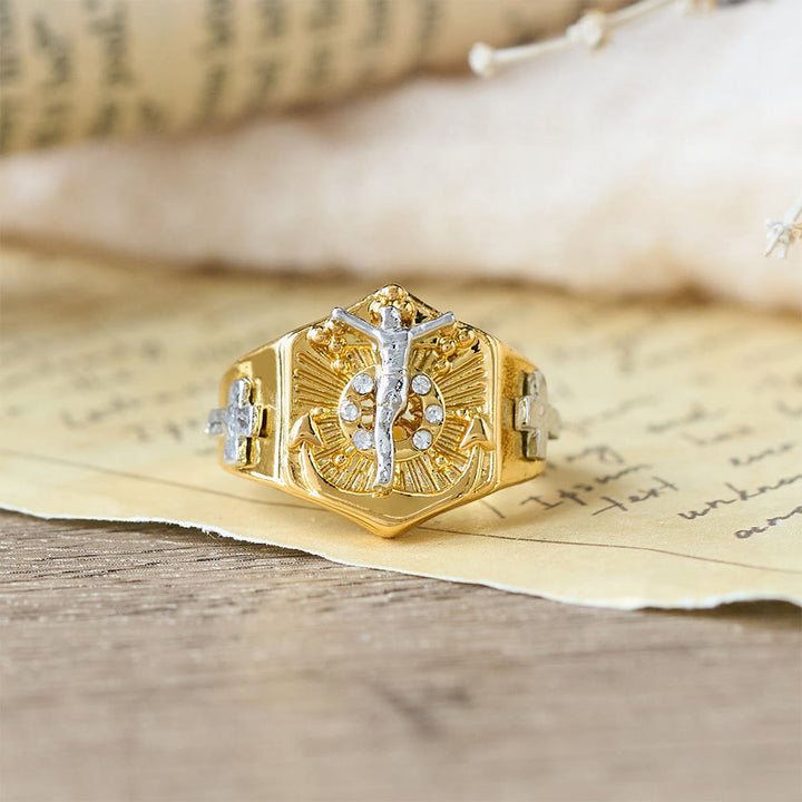 Christianartworkshop Two-Tone Crucifix Statement Ring: A Symbol of Christ’s Redemption & Faith - image 2